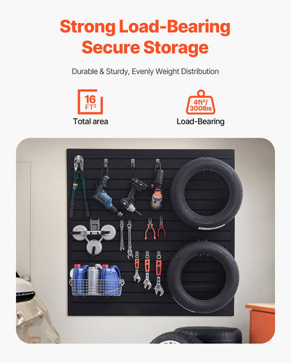 4 x 4 ft Slatted Wall Panel PVC Black Garage Slatted Wall with Modular Design