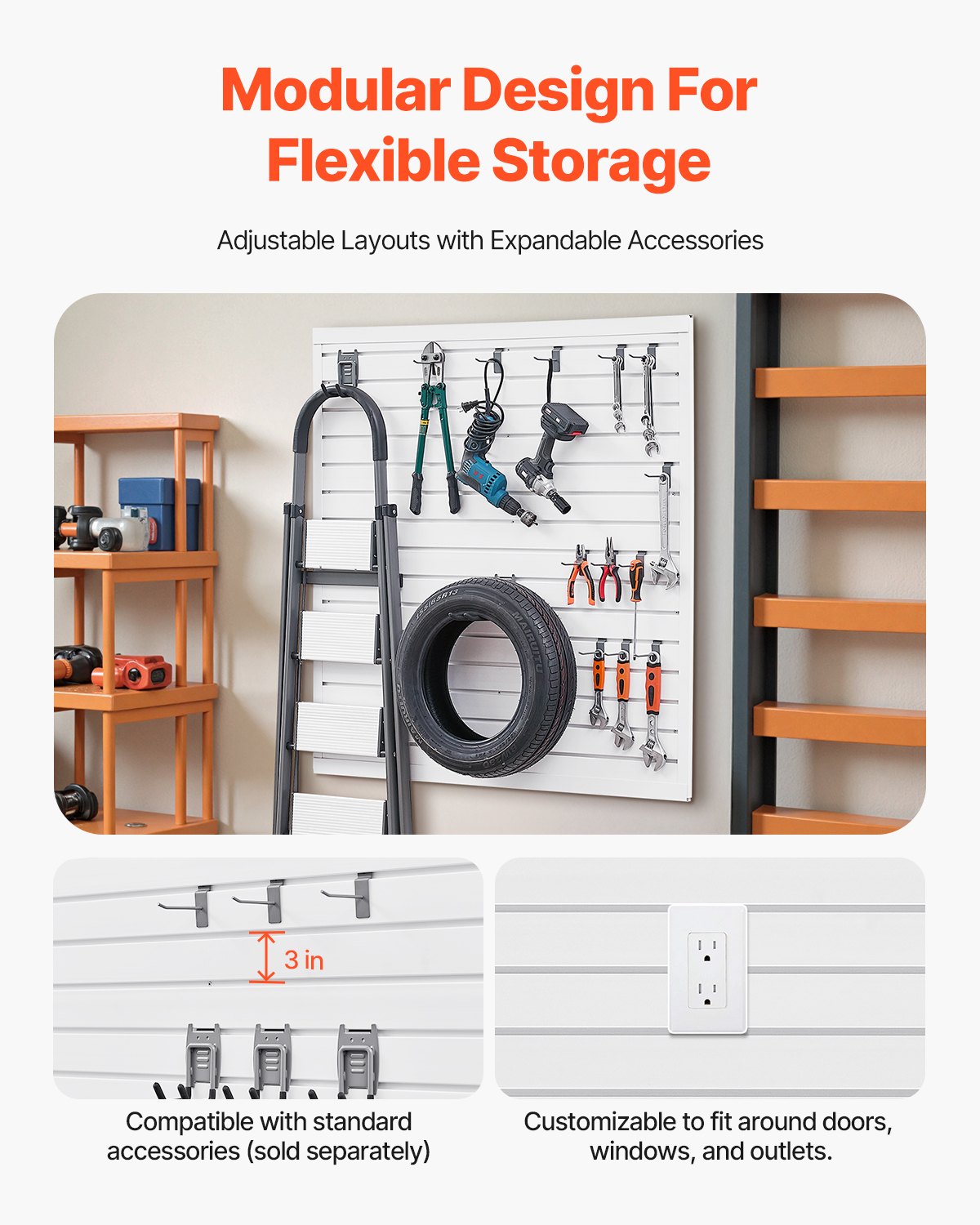 4 x 4 ft Lamellväggpanel PVC Vit Garage Lamellvägg med modulär design