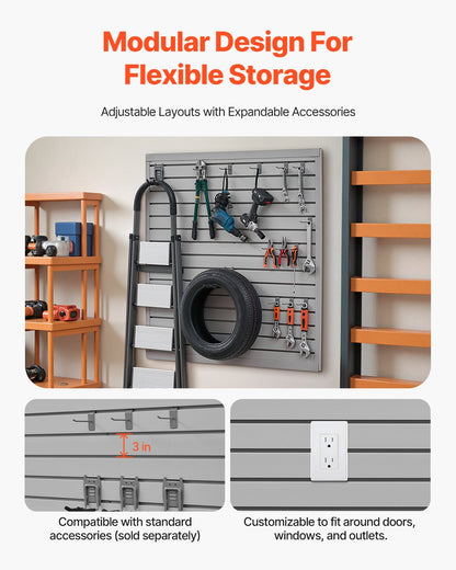 4 x 4 ft Lamellväggpanel PVC Grå Garage Lamellvägg med modulär design