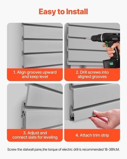8 x 4 ft Lamellväggpanel PVC Grå Garage Lamellvägg med tillbehör