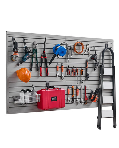 8 x 4 ft Lamellväggpanel PVC Grå Garage Lamellvägg med tillbehör