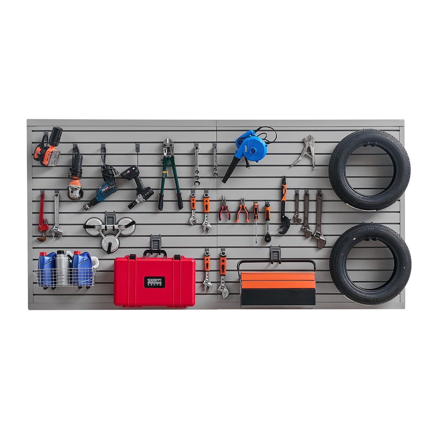 8 x 4 ft Lamellväggpanel PVC Grå Garage Lamellvägg med tillbehör