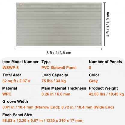 Lamellenwandpaneele, 4 x 1 Fuß, graue Garagenwandpaneele, 12 Zoll H x 48 Zoll L (Satz mit 8 Paneelen), robuste Garagenwand-Organizer-Paneele zur Anzeige für den Einzelhandel, Garagenwände und die Aufbewahrung von Kunsthandwerk | EU