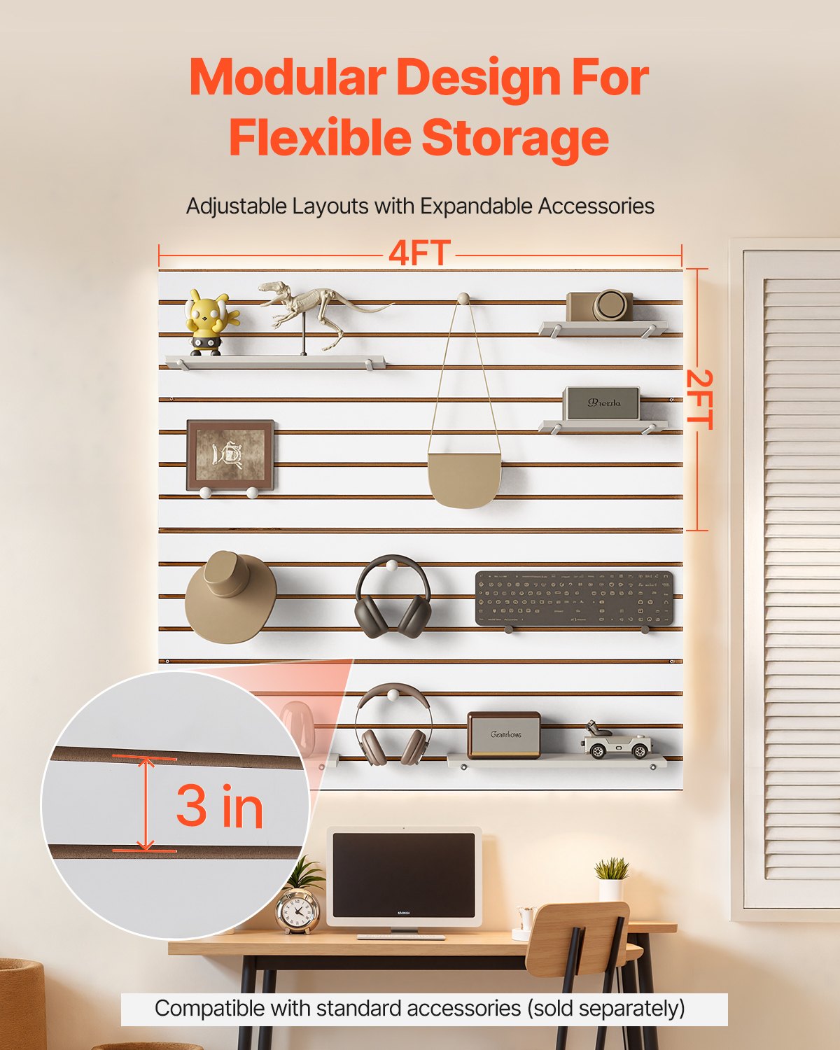 4 x 4 ft Lamellväggpanel MDF Vit Garage Lamellvägg med Modulär Design