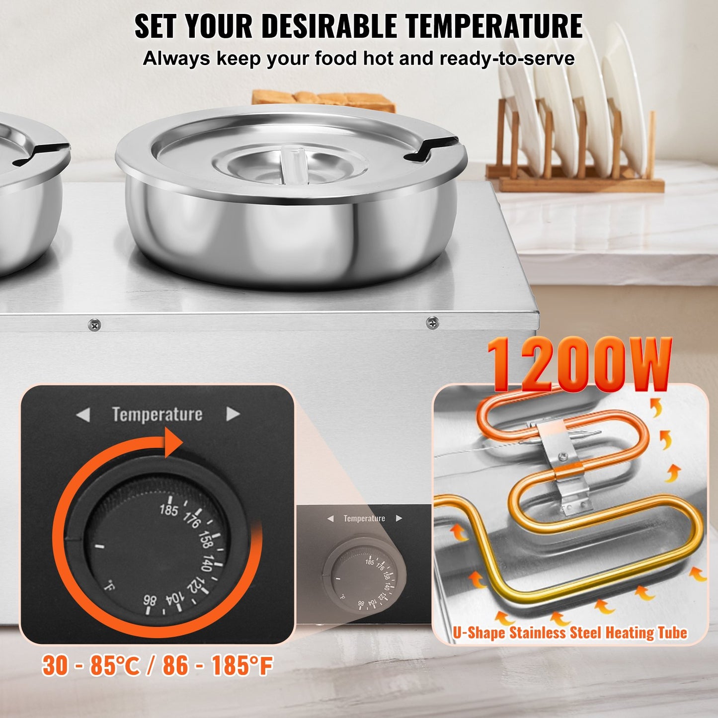 Commercial Soup Warmer Soup Station med 3*7,4Qt Pot Soup Vattenkokare