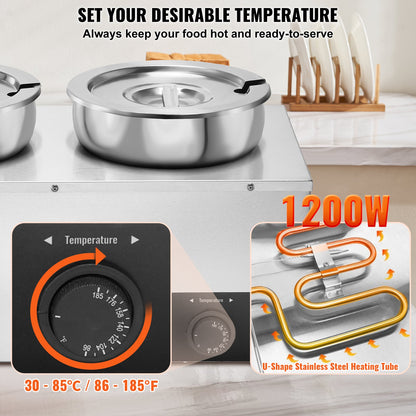 Commercial Soup Warmer Soup Station med 3*7,4Qt Pot Soup Vattenkokare