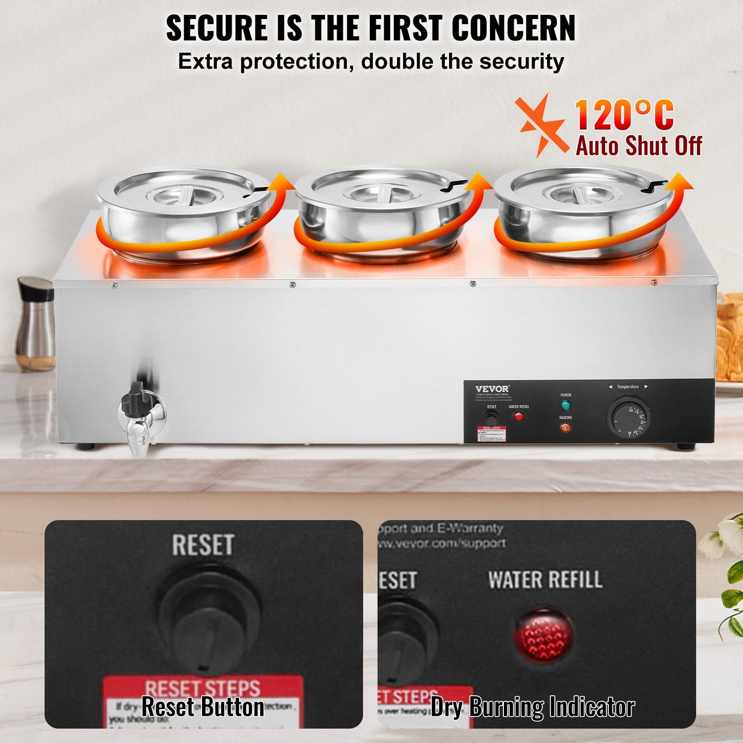 Commercial Soup Warmer Soup Station med 3*7,4Qt Pot Soup Vattenkokare