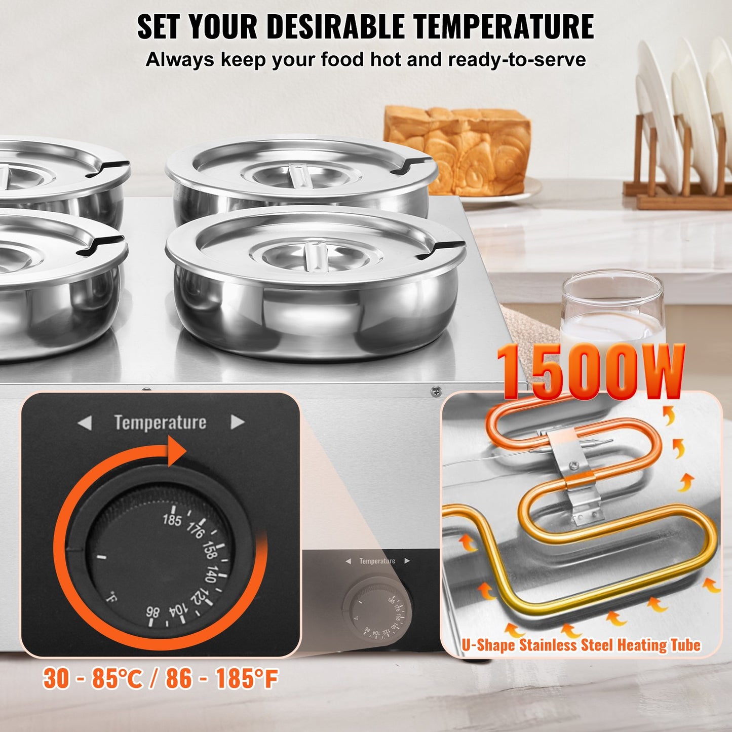 Commercial Soup Warmer Soup Station med 4*7,4Qt Pot Soup Vattenkokare
