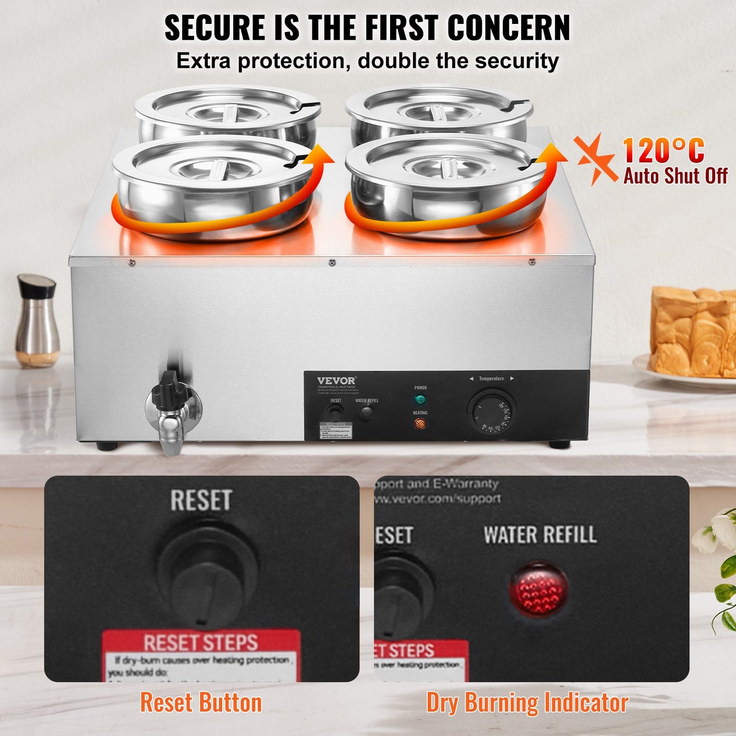 Commercial Soup Warmer Soup Station med 4*7,4Qt Pot Soup Vattenkokare