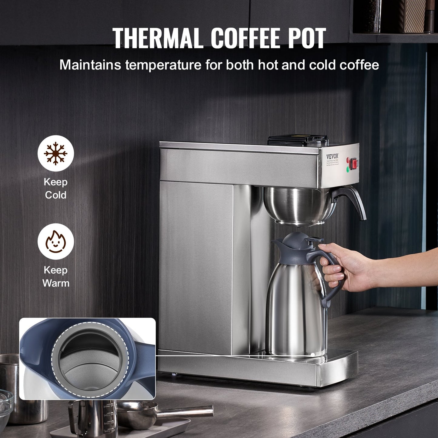 12 Cup Commercial Drip Coffee Maker with Thermal Carafe Restaurant Office