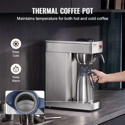 12 Cup Commercial Drip Coffee Maker with Thermal Carafe Restaurant Office