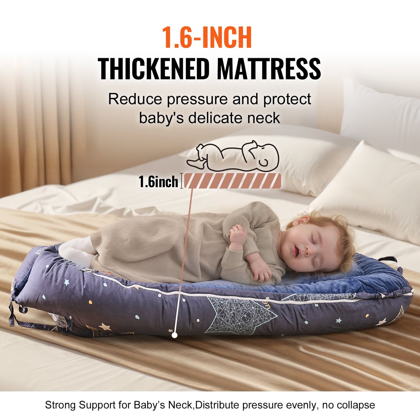 Baby Bed Chair 100% Cotton Soft Newborn Nest Sleeper with Headrest