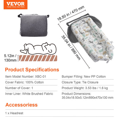 Baby Lounger Baby Nest Sleeper for Newborn 100% Cotton with Headrest