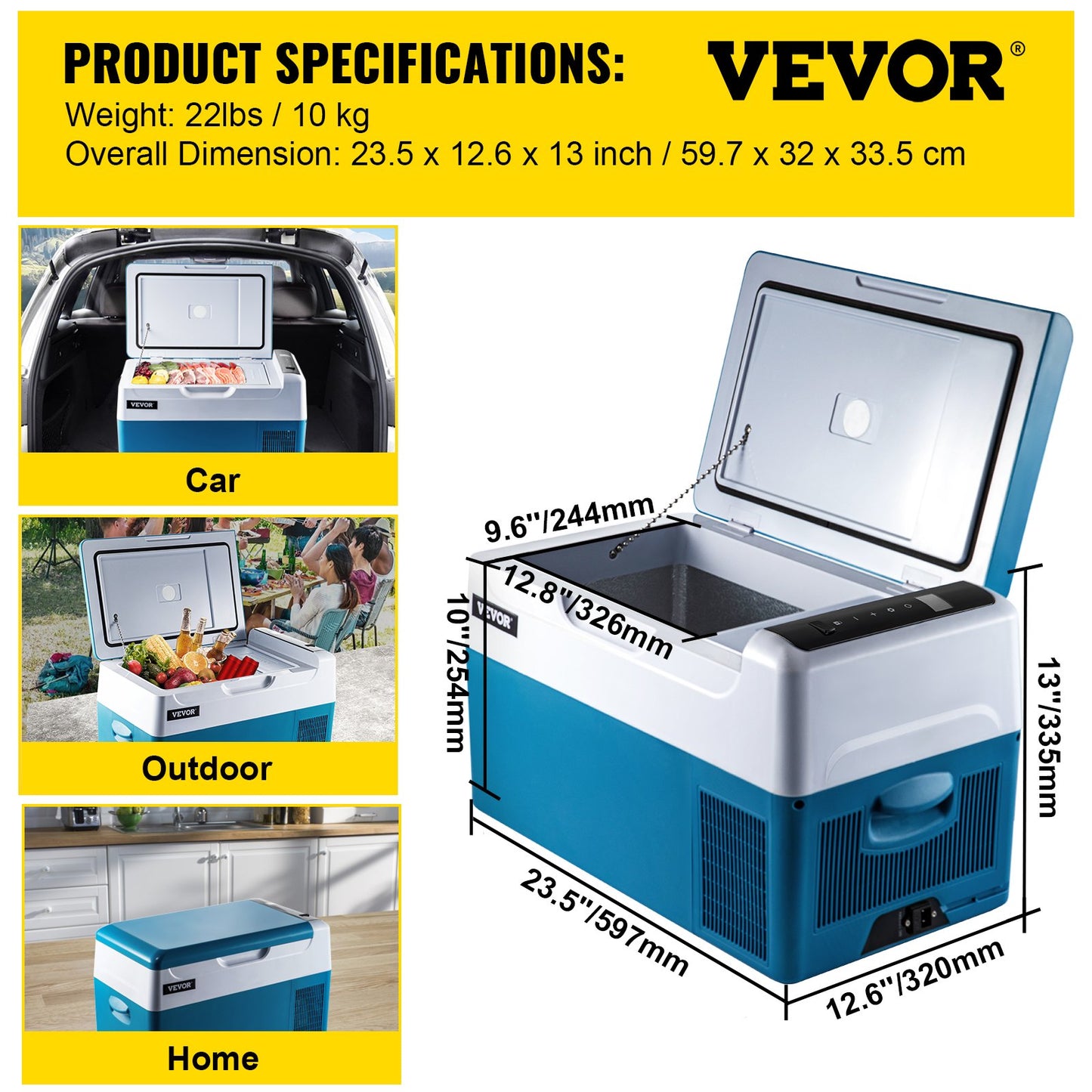 Car Refrigerator 22L Compressor Portable Small Refrigerator Car Refrigerator Freezer Vehicle Car Truck RV Boat Mini Electric Cooler for Driving Travel Fishing Outdoor and Home Use