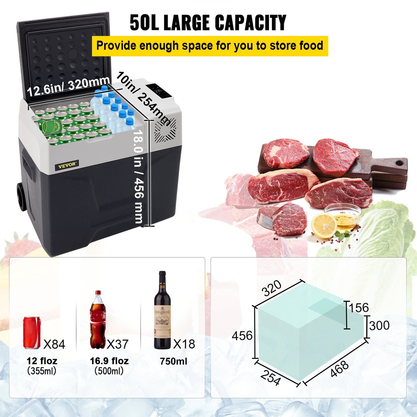 Autokühlschrank, 50 l, Kompressor, tragbarer kleiner Kühlschrank, Autokühlschrank mit Gefrierfach, Fahrzeug, Auto, LKW, Wohnmobil, Boot, Mini-Elektrokühler zum Fahren, Reisen, Angeln, Outdoor und Heimgebrauch