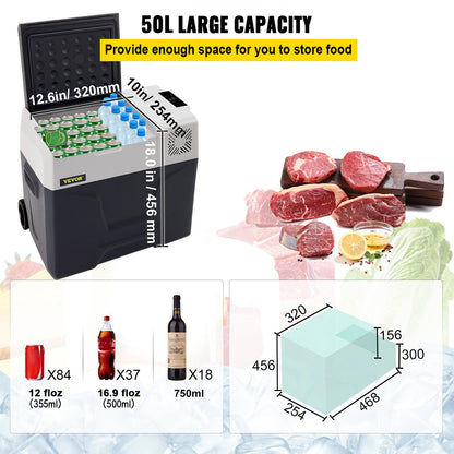 Autokühlschrank, 50 l, Kompressor, tragbarer kleiner Kühlschrank, Autokühlschrank mit Gefrierfach, Fahrzeug, Auto, LKW, Wohnmobil, Boot, Mini-Elektrokühler zum Fahren, Reisen, Angeln, Outdoor und Heimgebrauch