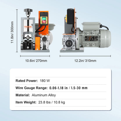 Automatische Abisoliermaschine, 0,06''-1,18'' elektrischer motorisierter Kabelabisolierer, 180 W, 60 Fuß/min Abisolierer mit sichtbarer Abisoliertiefenreferenz, für das Recycling von Kupferschrott