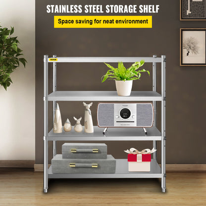 Hyllor i rostfritt stål, 46,8 x 18,5 tums 4-vånings justerbar förvaringsenhet, rostfritt stål Heavy Duty-hyllor för kök Kommersiellt kontor Garageförvaring 330lb per hylla
