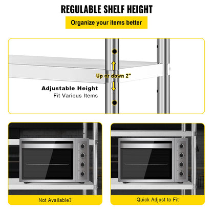 Hyllor i rostfritt stål, 46,8 x 18,5 tums 4-vånings justerbar förvaringsenhet, rostfritt stål Heavy Duty-hyllor för kök Kommersiellt kontor Garageförvaring 330lb per hylla