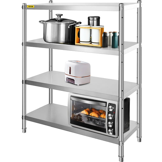 Hyllor i rostfritt stål, 46,8 x 18,5 tums 4-vånings justerbar förvaringsenhet, rostfritt stål Heavy Duty-hyllor för kök Kommersiellt kontor Garageförvaring 330lb per hylla