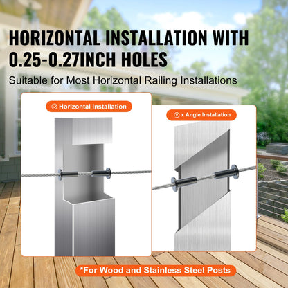 101-Pack T316 Stainless Steel Protective Sleeves for 3.2mm Wire Cable Railing, DIY Balustrade T316 Marine Grade, Comes with a Free Drill, Black