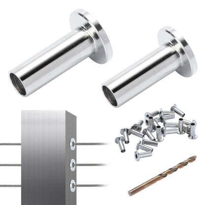 121-pack T316 skyddshylsor i rostfritt stål för 4 mm 4,8 mm vajerkabelräcke, DIY Balustrade T316 marin kvalitet, levereras med en gratis borr, silver