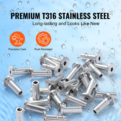 121-pack T316 skyddshylsor i rostfritt stål för 3,2 mm vajerkabelräcke, DIY Balustrade T316 marinkvalitet, levereras med gratis borr, silver