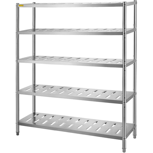 Förvaringshylla, 5-vånings förvaringshylla, garagehylla i rostfritt stål, 59,1 x 17,7 x 70,9 tum Heavy Duty förvaringshyllor, 661 pund total kapacitet med justerbar höjd och ventilationshål