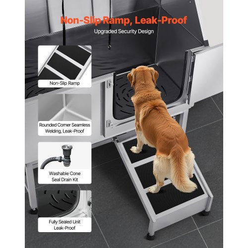 157.5 cm stainless steel dog grooming tub with ramp water filter | EU