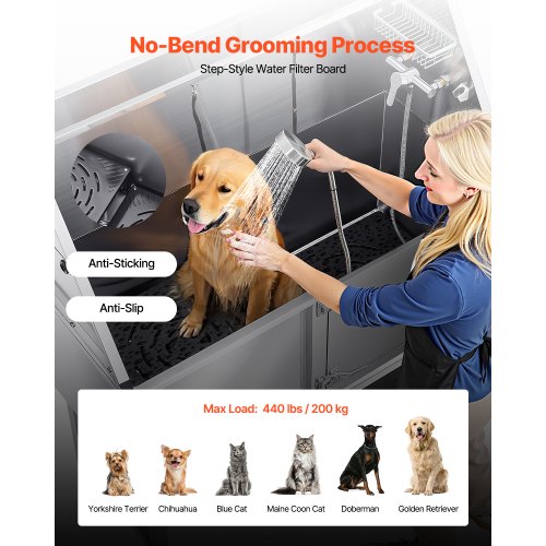 157.5 cm stainless steel dog grooming tub with ramp water filter | EU