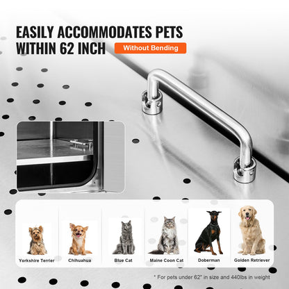 1,57 m lange Hundebadestation mit Treppe, professionelle Hundepflegebadewanne aus Edelstahl mit Seifenkiste, Wasserhahn, reichhaltigem Zubehör, Badewanne für große, mittelgroße und kleine Haustiere, Waschbecken für zu Hause (rechts)