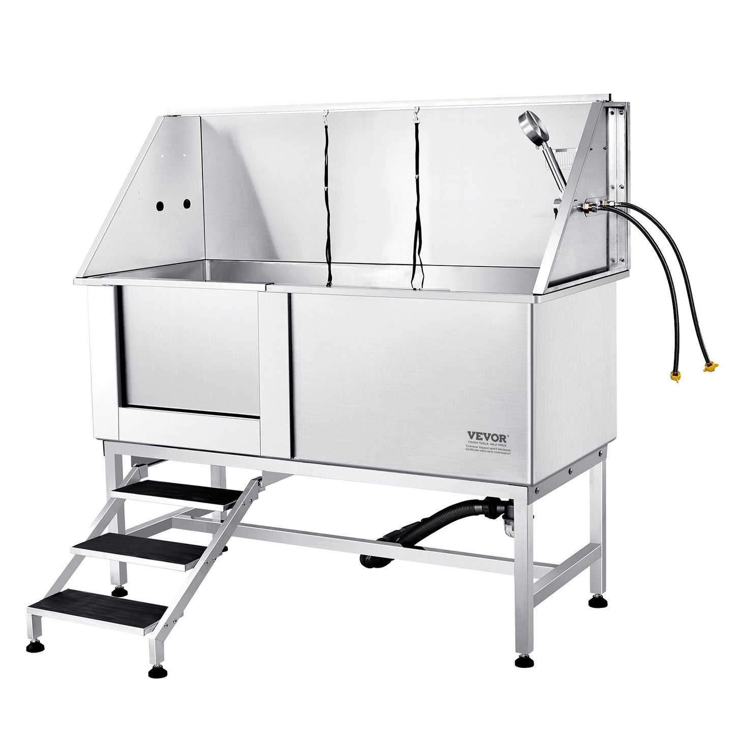 1.57M Pet Dog Bathing Station with Stairs, Professional Stainless Steel Dog Grooming Bathtub with Soap Box, Faucet, Rich Accessories, Bathtub for Large, Medium, Small Pets, Home Wash Basin (Left)