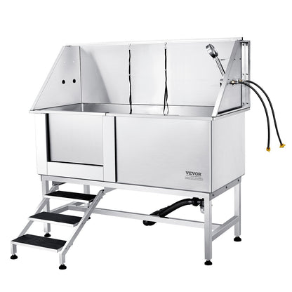 1.57M Pet Dog Bathing Station with Stairs, Professional Stainless Steel Dog Grooming Bathtub with Soap Box, Faucet, Rich Accessories, Bathtub for Large, Medium, Small Pets, Home Wash Basin (Left)