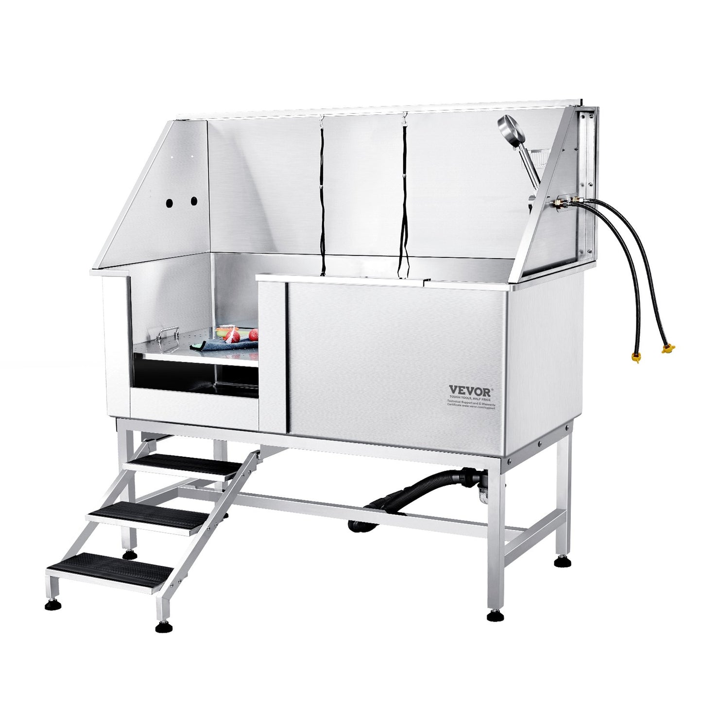 1.57M Pet Dog Bathing Station with Stairs, Professional Stainless Steel Dog Grooming Bathtub with Soap Box, Faucet, Rich Accessories, Bathtub for Large, Medium, Small Pets, Home Wash Basin (Left)