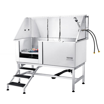 1.57M Pet Dog Bathing Station with Stairs, Professional Stainless Steel Dog Grooming Bathtub with Soap Box, Faucet, Rich Accessories, Bathtub for Large, Medium, Small Pets, Home Wash Basin (Left)