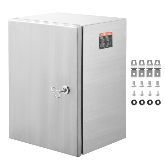 Elektrisk låda i stål, 16" x 12" x 6", 304 elskåp i rostfritt stål, väggmonterad utomhushölje för elektrisk elektronisk utrustning med monteringsplattans gångjärn Lås, IP66 vattentät