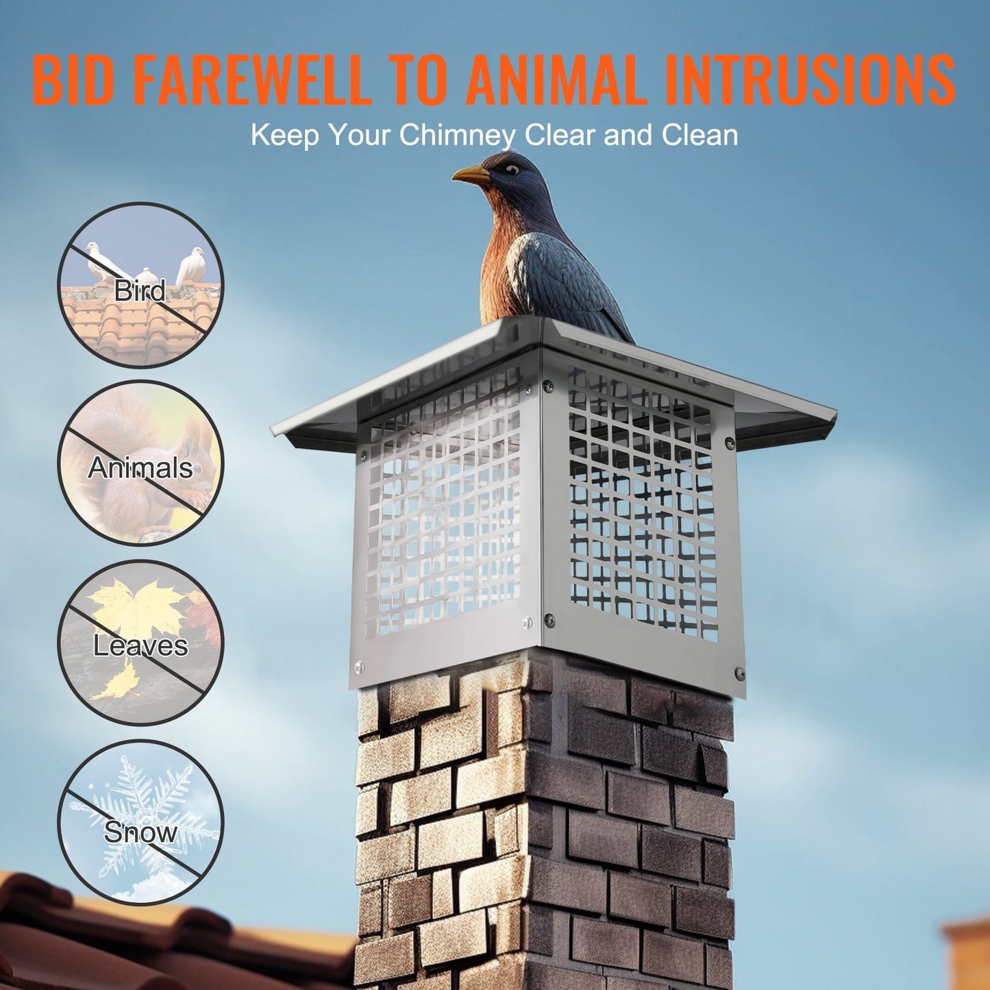 Chimney cap 330.2 x 228.6 mm, 304 stainless steel chimney cap, not easy to collapse &amp; practical accessories &amp; easy installation, fits mesh duct caps outside clay pipe shingles, silver
