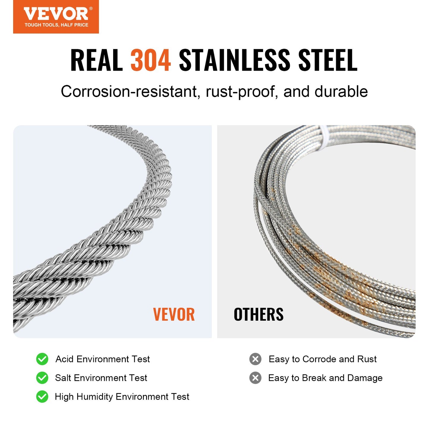 T304 Stainless Steel Cable 1/8" 7x7 Steel Wire 100 Feet Cable Railing