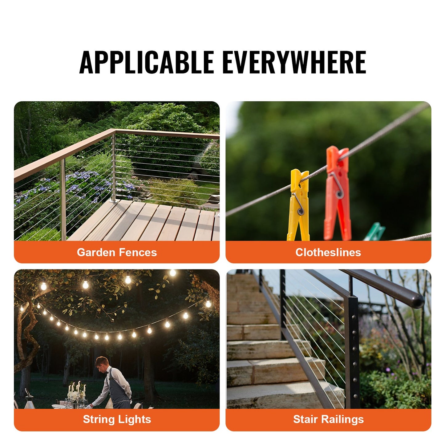 T304 Stainless Steel Cable 1/8" 7x7 Steel Wire 100 Feet Cable Railing