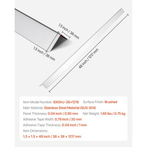 Vägghörnskydd i rostfritt stål 38x38x1217mm 10-pack med 3M-tejp |  EU