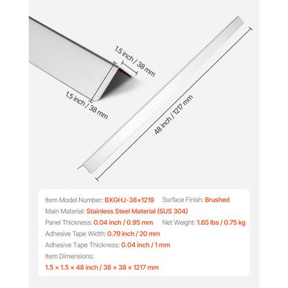 Vägghörnskydd i rostfritt stål 38x38x1217mm 10-pack med 3M-tejp |  EU