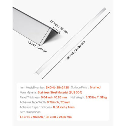 Vägghörnskydd i rostfritt stål 38x38x2436mm 10-pack med 3M-tejp |  EU