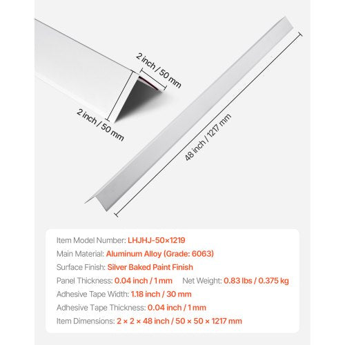 Vägghörnskydd i aluminiumlegering 50x50x1217mm 12-pack med 3M-tejp |  EU