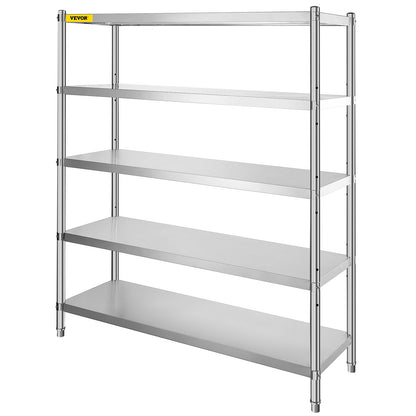 Förvaringshylla, 5-vånings förvaringshylla, garagehylla i rostfritt stål, 70,9 x 17,7 x 70,9 tum Heavy Duty förvaringshyllor, 1650 pund total kapacitet med justerbar höjd