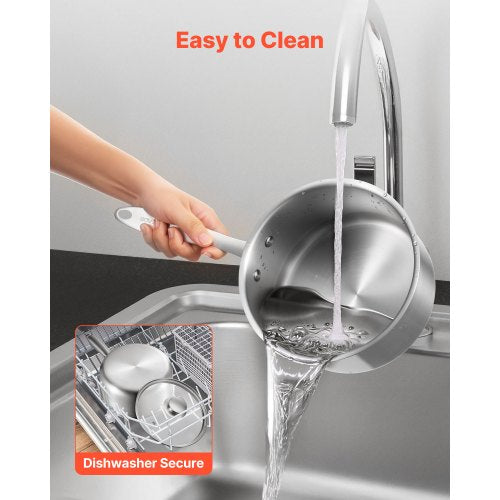 Kastrullset i rostfritt stål, 1 QT & 2 QT & 3 QT kastruller med glaslock, mångsidig nonstick-beläggning i rostfritt stål med ergonomiskt handtag, lämplig för ugn, diskmaskin, induktionshäll |  EU