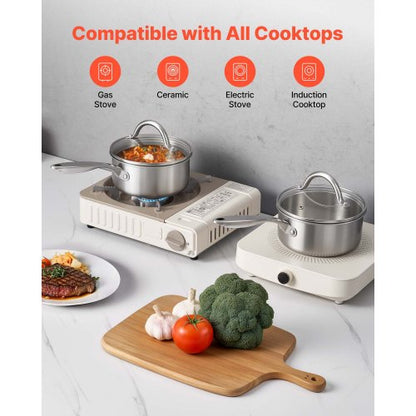 1,5 QT kastrull, rostfri kastrull med glaslock, multifunktionell nonstick rostfri såsgryta med ergonomiskt handtag, lämplig för ugn, diskmaskin, induktionshäll |  EU