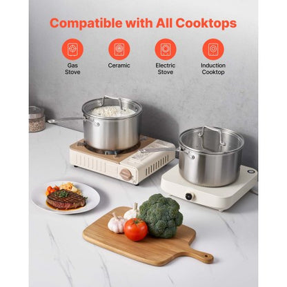 4 QT Kastrull, Rostfri Stålkastrull med Glaslock, Multifunktionell Nonstick Rostfri Stål Liten Såsgryta med Ergonomiskt Handtag, Lämplig för Ugn, Diskmaskin, Induktionshäll |  EU