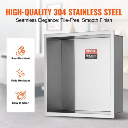 33.02 x 33.02 cm Shower niche without tiles 304 stainless steel, wall-mounted niche Recessed double shelves, sealed waterproof rust-resistant modern niche for shower gel storage, silver | EU