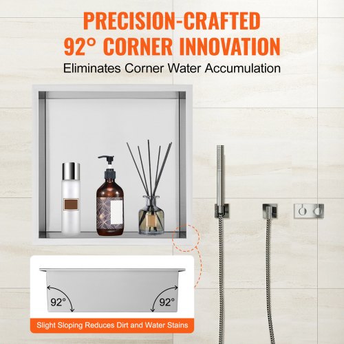 33.02 x 33.02 cm Shower niche without tiles 304 stainless steel, wall-mounted niche Recessed double shelves, sealed waterproof rust-resistant modern niche for shower gel storage, silver | EU