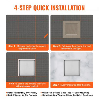 33.02 x 33.02 cm Shower niche without tiles 304 stainless steel, wall-mounted niche Recessed double shelves, sealed waterproof rust-resistant modern niche for shower gel storage, silver | EU